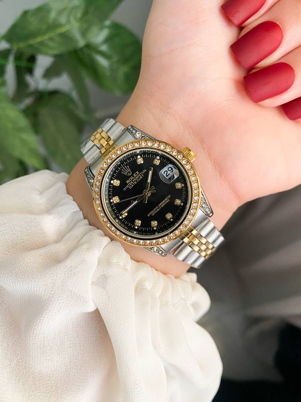 ساعة رولكس-Rolex مطعم (مينا اسود)فصوص