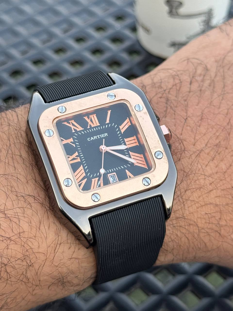 ساعة كارتير-CARTIER ربر (اسود*اسود)ظرف دهبي NEW