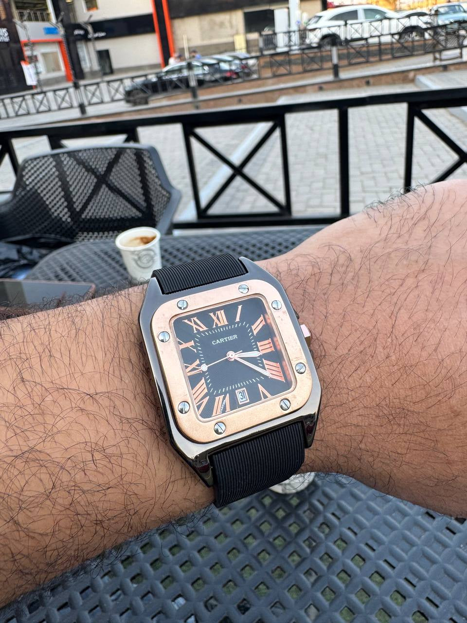 ساعة كارتير-CARTIER ربر (اسود*اسود)ظرف دهبي NEW