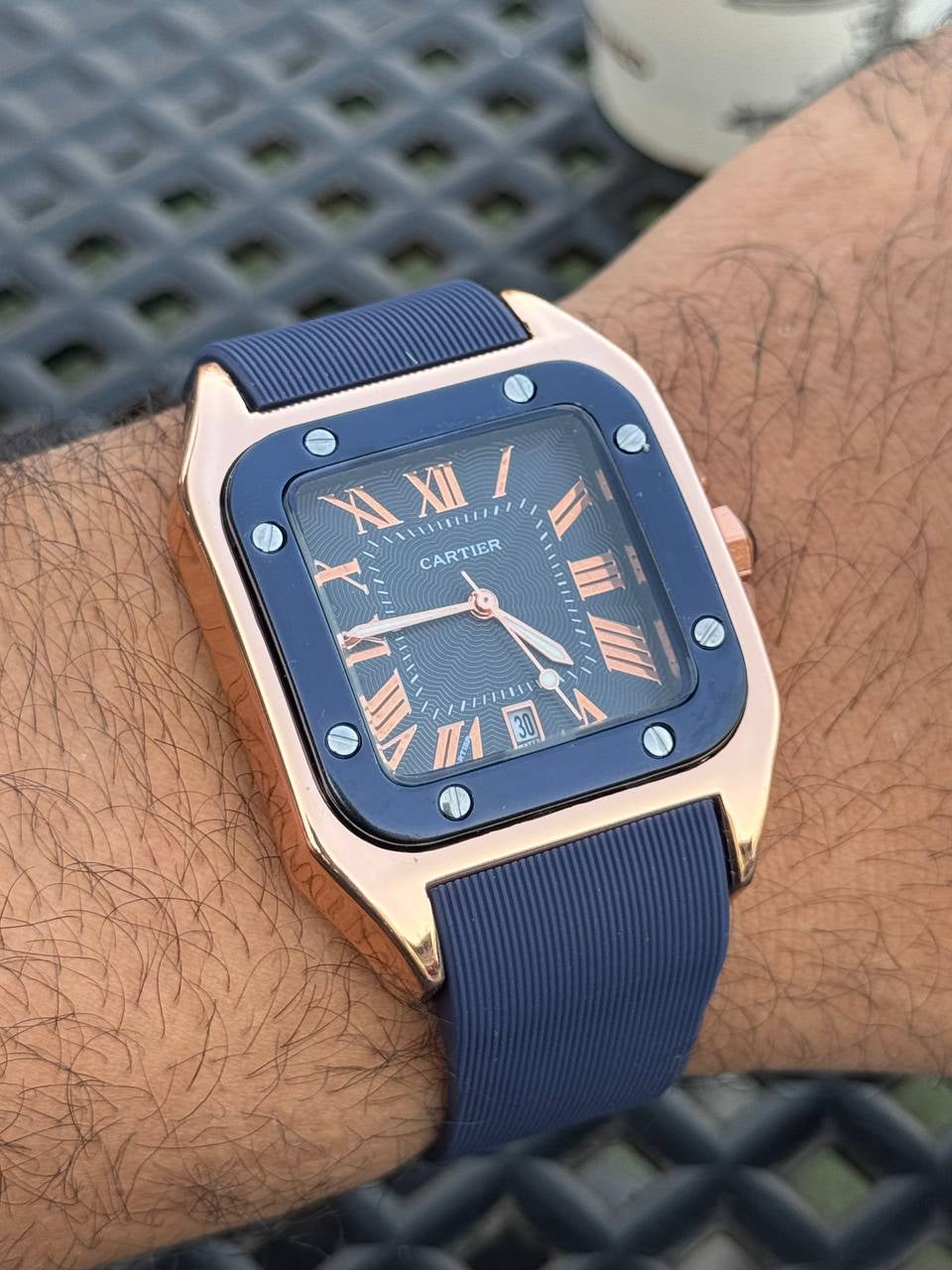 ساعة كارتير-CARTIER ربر (كحلي*كحلي)ظرف دهبي NEW