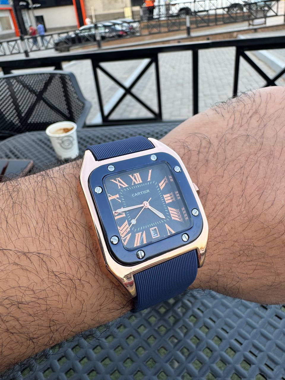 ساعة كارتير-CARTIER ربر (كحلي*كحلي)ظرف دهبي NEW