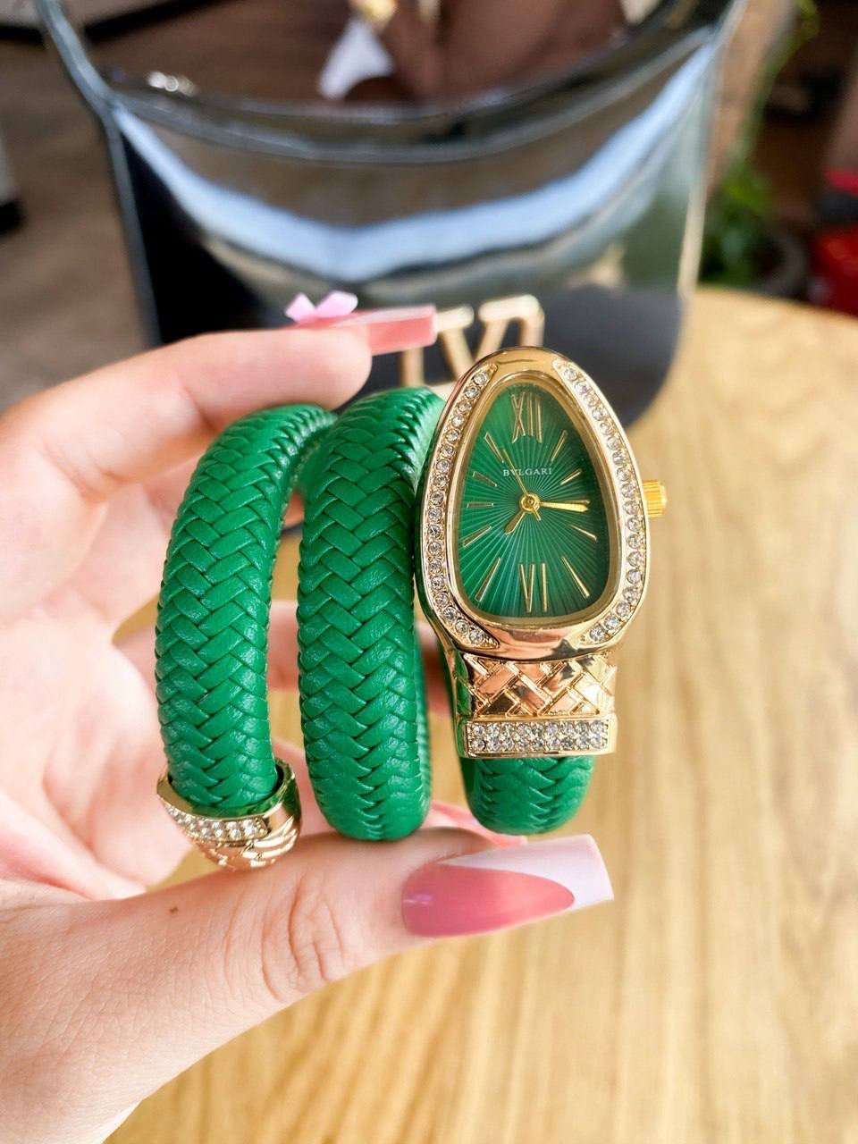 ساعه بلغاري-Bulgari ثعباني (اخضرXدهبي)