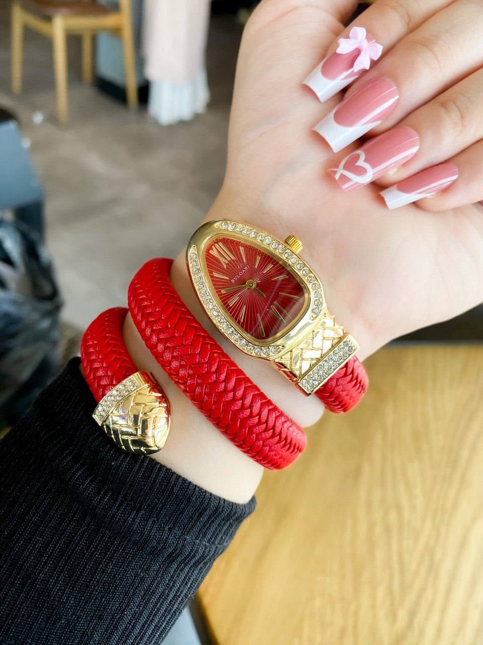 ساعه بلغاري-Bulgari ثعباني (احمرXدهبي)