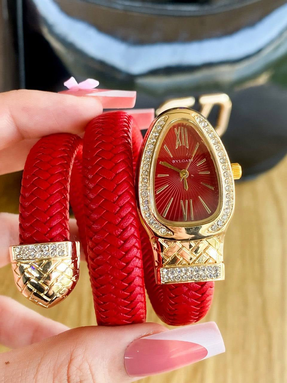 ساعه بلغاري-Bulgari ثعباني (احمرXدهبي)