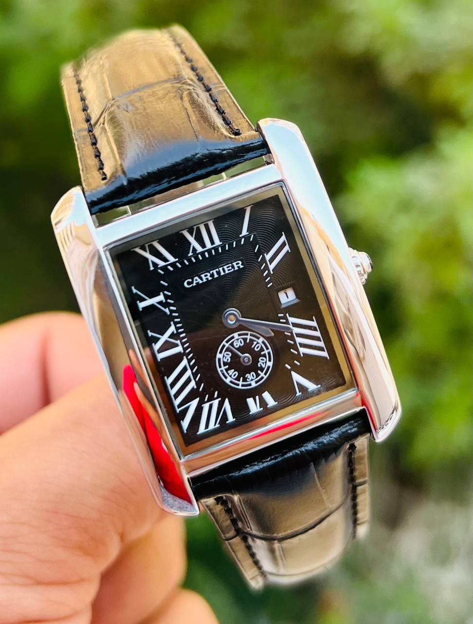 ساعة كارتير تانك Cartier-Tank هاي كوبي (جلد اسود)مينا اسود
