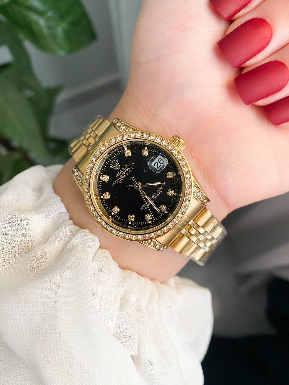 ساعة رولكس-Rolex دهبي (مينا اسود)فصوص